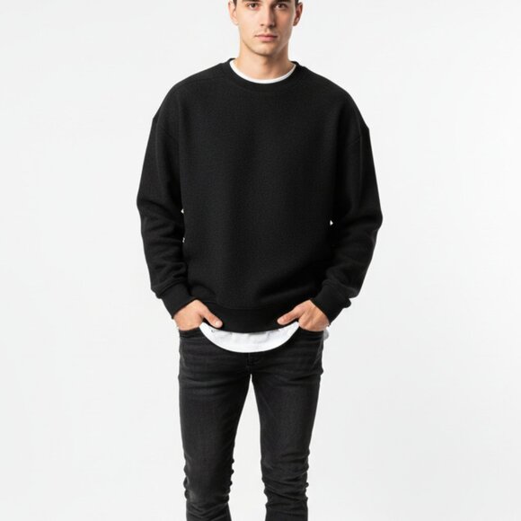 RQRD Ribbed Drop-Shoulder Brushed Fleece Sweatshirt - Picture 1 of 5